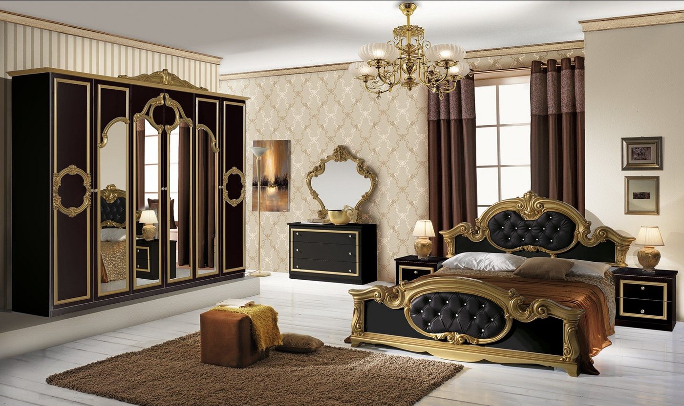 Interdesign24 Schlafzimmer-Set Barokko, klassischer Barock Stil in Schwarz/Gold Hochglanz 6-Teilig von Interdesign24