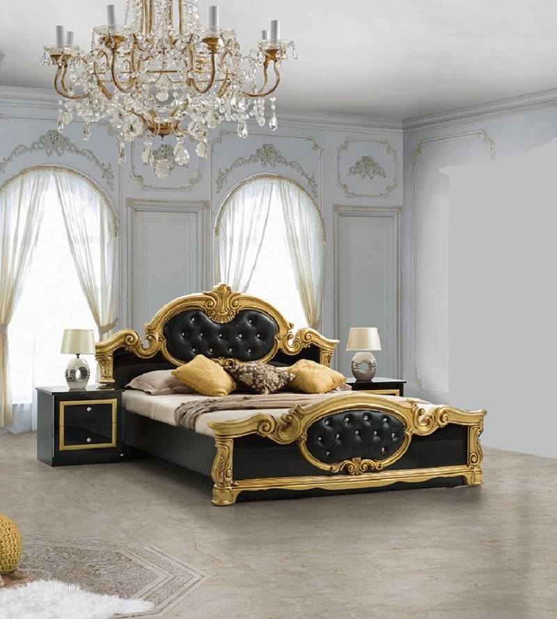 Interdesign24 Schlafzimmer-Set Donna, (inkl. Bett 160 x 200 cm und 2 Nachtkonsolen, im ausgefallenem Barock-Stil mit Goldverzierungen), in Hochglanz Schwarz/Gold von Interdesign24