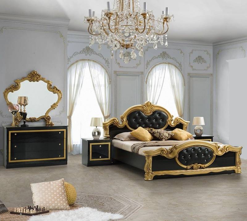 Interdesign24 Schlafzimmer-Set Donna, (inkl. Bett 180 x 200 cm und 2 Nachtkonsolen, im ausgefallenem Barock-Stil mit Goldverzierungen), in Hochglanz Schwarz/Gold von Interdesign24