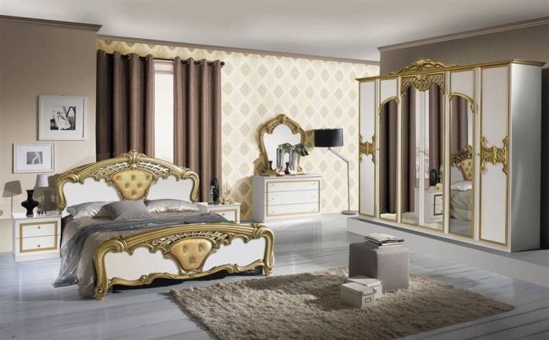 Interdesign24 Schlafzimmer-Set Elena, klassischer Barock Stil in Weiss/Gold Hochglanz 6-Teilig von Interdesign24