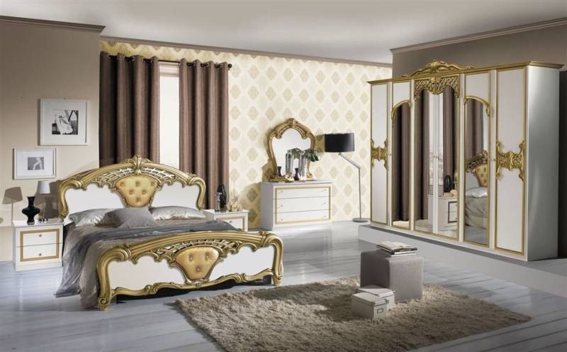 Interdesign24 Schlafzimmer-Set Elena, (im klassischen Barock Stil, 6-Teilig), in Weiß/Gold Hochglanz von Interdesign24