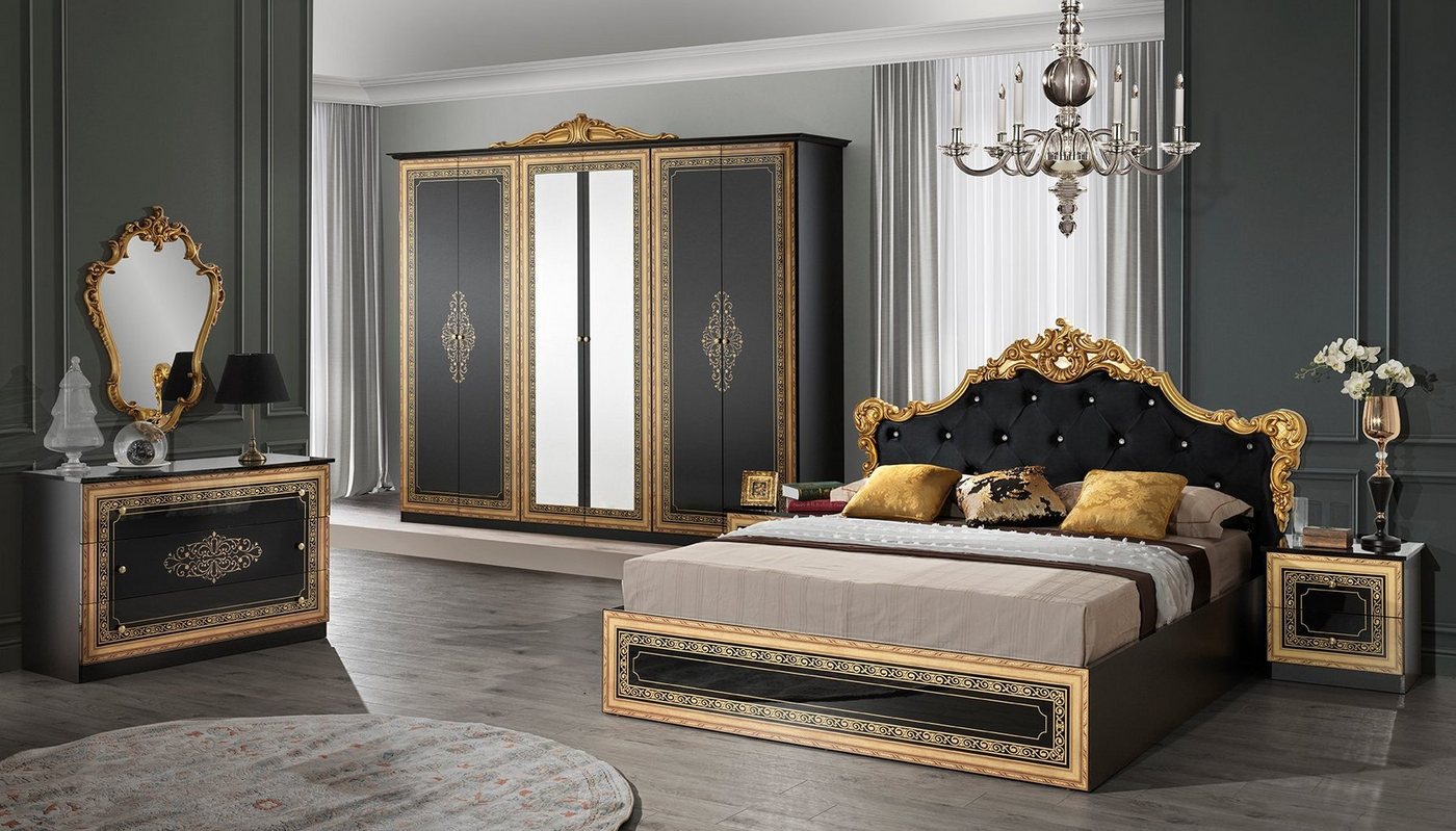 Interdesign24 Schlafzimmer-Set Giulia, (6-teilig, im klassischen Barock Stil), in Schwarz/Gold Hochglanz von Interdesign24