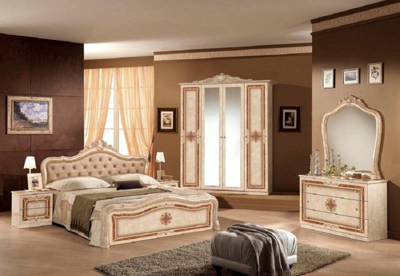 Interdesign24 Schlafzimmer-Set Livia, (im klassischen Barock Stil, 4-Teilig), Beige Hochglanz von Interdesign24