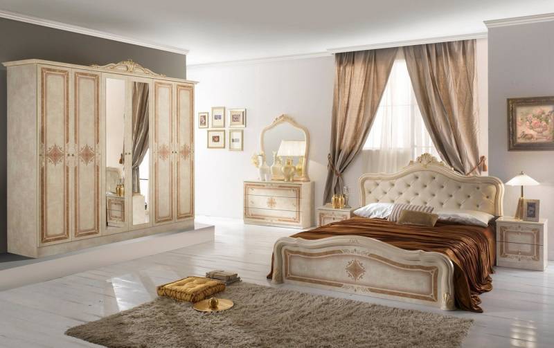Interdesign24 Schlafzimmer-Set Livia, (im klassischen Barock Stil, 4-Teilig), Beige Hochglanz von Interdesign24