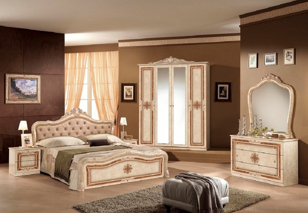 Interdesign24 Schlafzimmer-Set Livia, im klassischen Barock Stil Beige Hochglanz 6-Teilig von Interdesign24