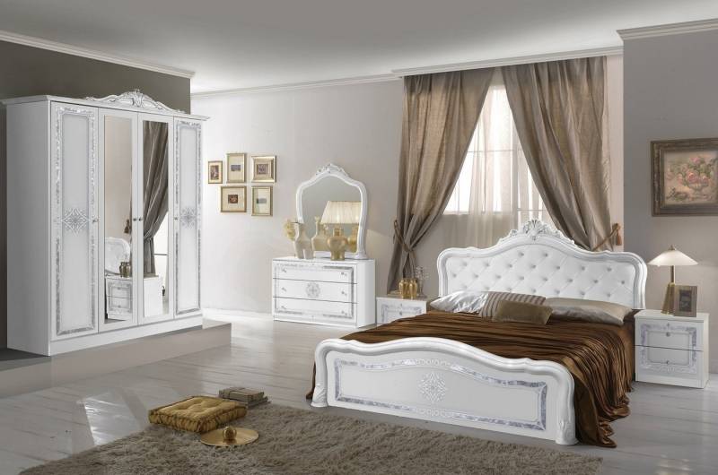Interdesign24 Schlafzimmer-Set Livia, im klassischen Barock Stil Weiss/Silber Hochglanz 6-Teilig von Interdesign24