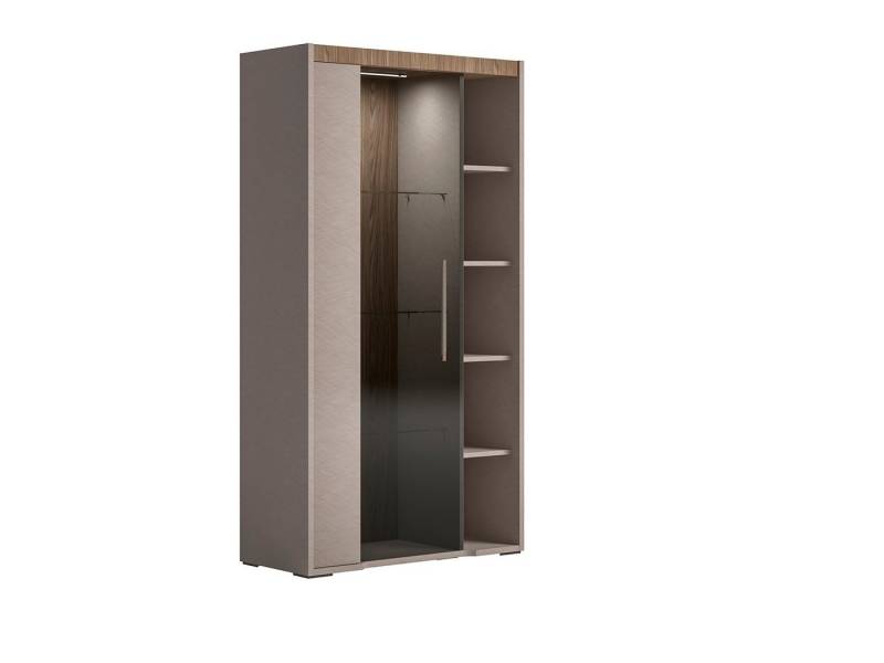 Interdesign24 Standvitrine Amalfi (mit Glastür und offenen Fächern, in Beige/Walnussholzoptik Hochglanz) Made in Italy von Interdesign24