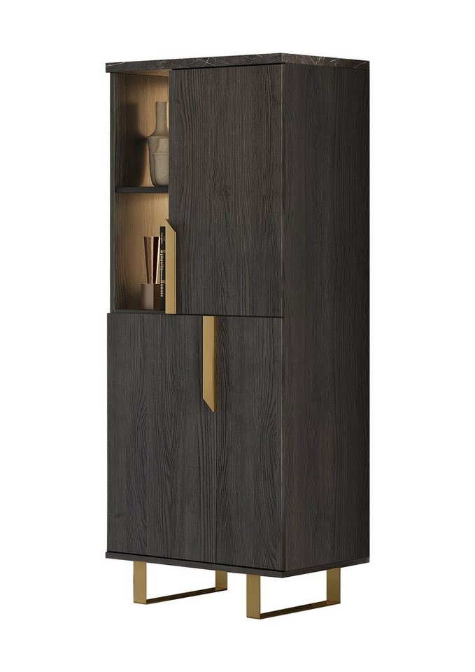 Interdesign24 Standvitrine Orion (2-Türig, in dunkler Rosenholzoptik mit Marmoroptik) Made in Italy von Interdesign24