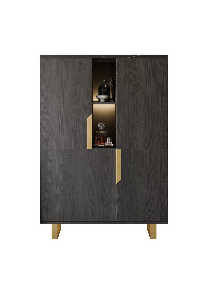 Interdesign24 Vitrine Orion (2-Türig mit goldfarbenen Griffen, in dunkler Rosenholzoptik mit Oberplatte in Marmoroptik) Made in Italy von Interdesign24