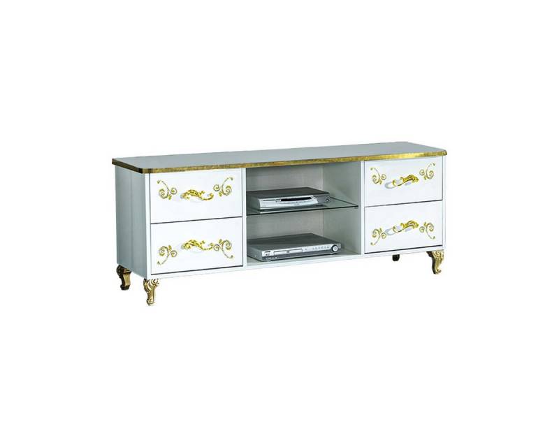Interdesign24 TV-Board Soffi (mit 4 Schubladen, im ausgefallenen Barock-Stil), in Weiß/Gold Hochglanz von Interdesign24
