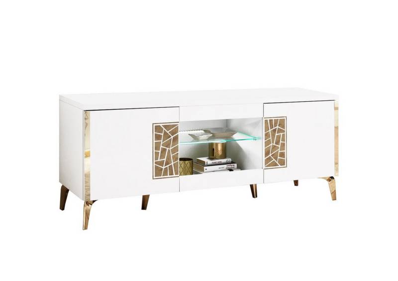 Interdesign24 TV-Board Stella (2-Türig mit offenen Fächern, in Weiß/Gold Hochglanz), Made in Italy von Interdesign24