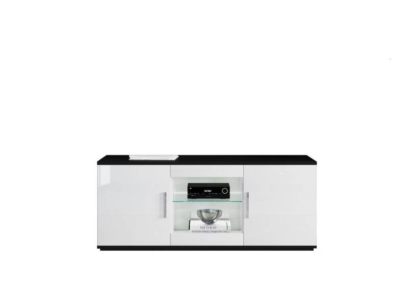 Interdesign24 TV-Board Venere (2-Türig mit offenen Fächern, in Schwarz/Weiß Hochglanz), Made in Italy von Interdesign24