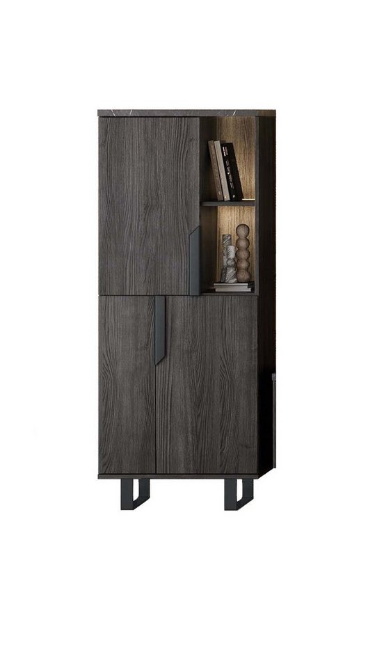 Interdesign24 Vitrine Orion (in dunkler Rosenholzoptik mit Marmoroptik, 2-Türig mit schwarzen Griffen) Made in Italy von Interdesign24