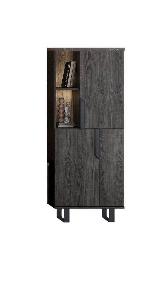 Interdesign24 Vitrine Orion (in dunkler Rosenholzoptik mit Marmoroptik, 2-Türig mit schwarzen Griffen) Made in Italy von Interdesign24