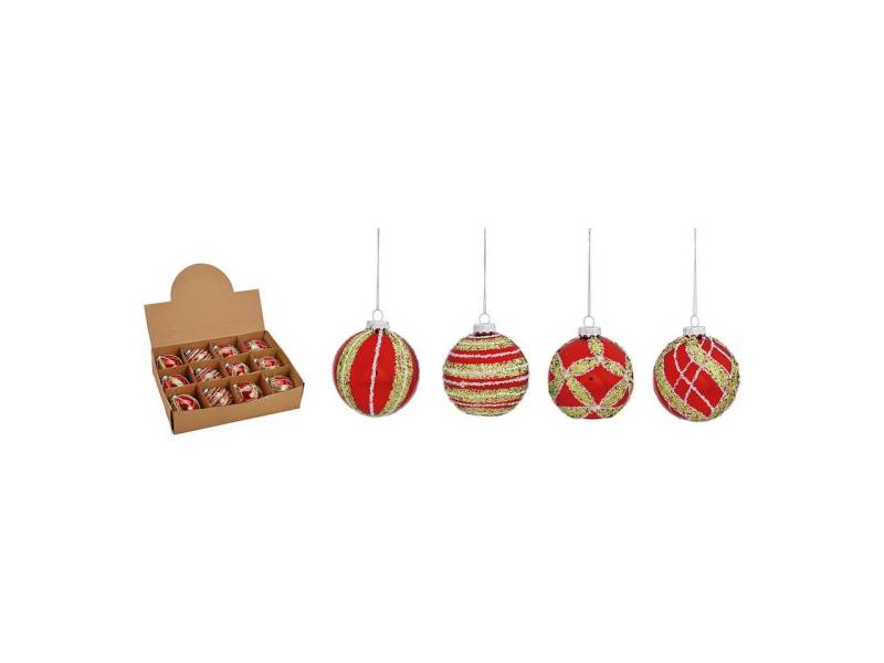 Interdesign24 Weihnachtsbaumkugel Glitter (24 St), aus Glas Rot/Gold Glitzer 8 cm von Interdesign24