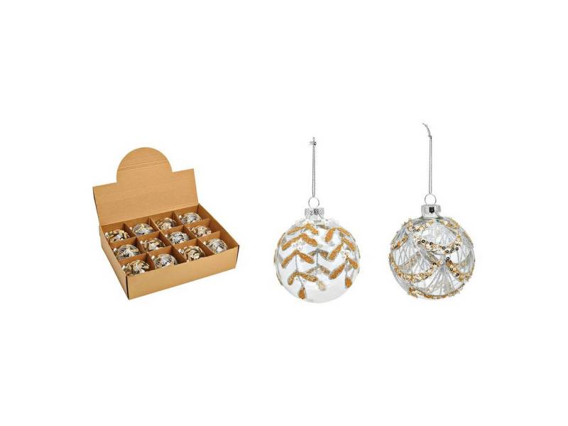 Interdesign24 Weihnachtsbaumkugel Transparent mit Perlen (24 St), Gold aus Glas 8 cm 24 Stück von Interdesign24