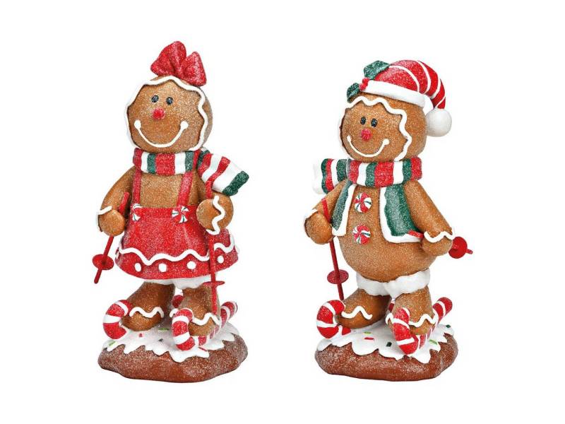 Interdesign24 Weihnachtsfigur Lebkuchenfiguren auf Skiern (im 2er-Set), Braun/Bunt in Lebkuchenoptik 22 cm von Interdesign24