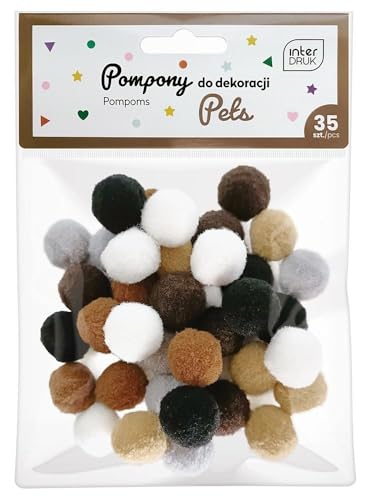 Interdruk - Pompons zum Basteln - Packung mit 35 St. in 6 verschieden Farben - 18 mm Durchmesser - Pets Set, Pet von Interdruk