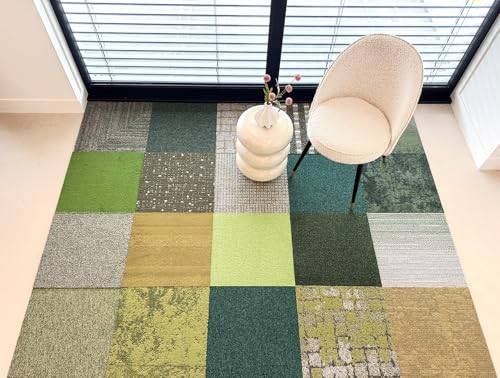 Teppichfliesen Shades of. by Interface | Selbstliegend Bodenfliesen Teppich | 50x50 cm | Pro Karton 16 Stück = 4m2 (Green) von Homry