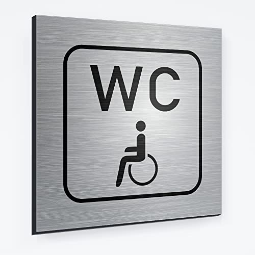 WC Schild - Behinderte Toilette, Direktruck auf 3 mm Aluminium Verbund Schild - Wetterfester Druck 12 x 12 cm - abgerundete Ecken mit Klebepunkten zur optimalen Befestigung - rückstandslos entfernbar! von Interfoil