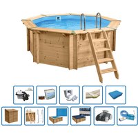 Interline Holzpool "Java" 3,55 m / 1,16m Achteck Rund (Inkl. Pumpenhaus & Poolroboter) von Interhiva