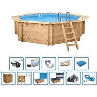 Interline Holzpool "Java" ø 5,30 m/ 1,36m Achteck Rund (Inkl. Pumpenhaus & Poolroboter) von Interhiva