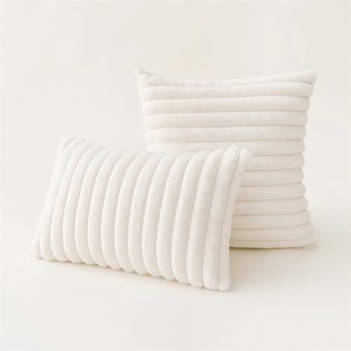 2er Set Kissen-Bezug mit Füllung, fluffige Sofakissen Couchkissen Dekokissen Zierkissen Kopfkissen Kuschelkissen, mit verstecktem Reisverschluss, weich & angenehm, Doppelpack (Creme 30 x 50 cm) von Interior by Hakito