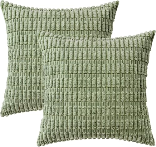 2er Set Kissen mit Füllung, Modell Mosa Kordsamt kurz gestreift, als Sofakissen, Couchkissen Dekokissen Zierkissen, Premium Füllkissen inklusive, weich & angenehm, Doppelpack (Minze, 40x 40 cm) von Interior by Hakito