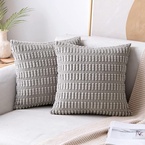 2er Set Kissen mit Füllung (40x40cm Grau) Modell Mosa Kordsamt kurz gestreift, als Sofakissen, Couchkissen Dekokissen Zierkissen, Premium Füllkissen inklusive, weich & angenehm, Doppelpack von Interior by Hakito