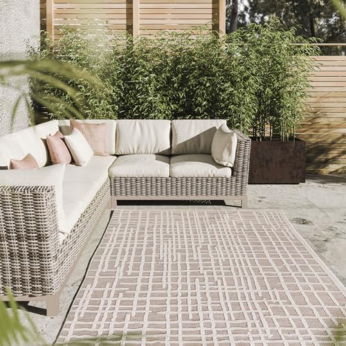 Interiyou Outdoor Teppich Florenz - 120x170 cm Beige - Wetterfest & UV-beständig für Balkon, Terrasse und Garten - Flachgewebe Aussenteppich von Interiyou