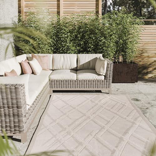 Interiyou Outdoor Teppich Florenz - 120x170 cm Creme - Wetterfest & UV-beständig für Balkon, Terrasse und Garten - Flachgewebe Aussenteppich von Interiyou