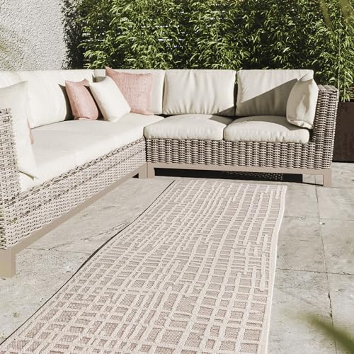 Interiyou Outdoor Teppich Florenz - 80x250 cm Beige - Wetterfest & UV-beständig für Balkon, Terrasse und Garten - Flachgewebe Aussenteppich von Interiyou