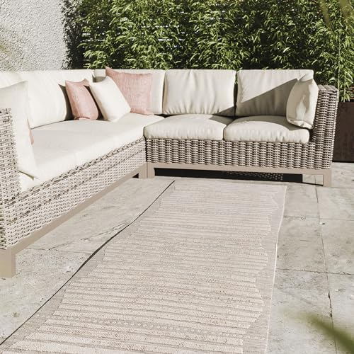 Interiyou Outdoor Teppich Florenz - 80x250 cm Beige - Wetterfest & UV-beständig für Balkon, Terrasse und Garten - Flachgewebe Aussenteppich von Interiyou