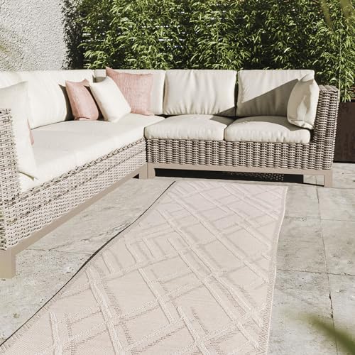 Interiyou Outdoor Teppich Florenz - 80x250 cm Creme - Wetterfest & UV-beständig für Balkon, Terrasse und Garten - Flachgewebe Aussenteppich von Interiyou