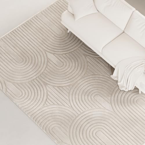 Interiyou Teppich Wohnzimmer Cannes - 120x170 cm Creme - Für Schlafzimmer, Esszimmer, Kinderzimmer - Kurzflorteppich skandinavisches Boho Muster - Hoch-Tief Effekt - Flach mit Geometrischem Muster von Interiyou