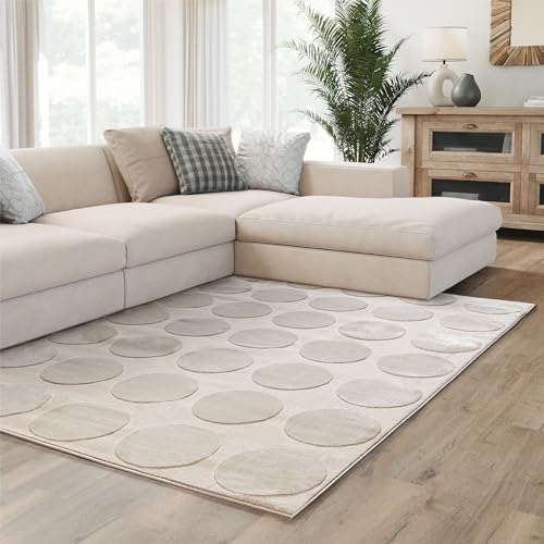 Interiyou Kurzflor Teppich Cannes - 120x170 cm Creme - Skandinavisches Boho Muster mit 3D Hoch-Tief Effekt - Flach mit Geometrischem Muster von Interiyou