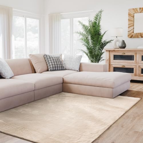 Interiyou Fargo - Teppich Wohnzimmer 160x230 cm Beige - Kurzflor Waschbar und rutschfest - Flauschiger Fellteppich aus Kunstfell - weicher Langflor Fell von Interiyou