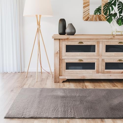 Interiyou Fargo - Teppich Wohnzimmer 80x300 cm Grau - Kurzflor Waschbar und rutschfest - Flauschiger Fellteppich aus Kunstfell - weicher Langflor Fell von Interiyou