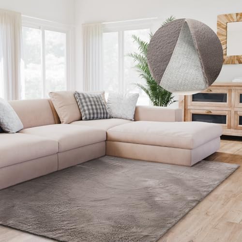 Interiyou Fargo - Teppich Wohnzimmer 120x170 cm Grau - Kurzflor Waschbar und rutschfest - Flauschiger Fellteppich aus Kunstfell - weicher Langflor Fell von Interiyou