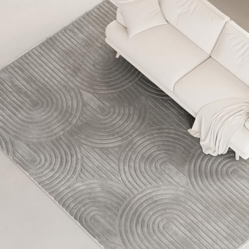 Interiyou Kurzflor Teppich Cannes - 200x300 cm Grau - Skandinavisches Boho Muster mit 3D Hoch-Tief Effekt - Flach mit Geometrischem Muster von Interiyou