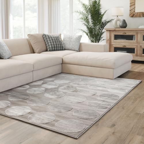 Interiyou Teppich Wohnzimmer Cannes - 200x300 cm Grau - Für Schlafzimmer, Esszimmer, Kinderzimmer - Kurzflorteppich skandinavisches Boho Muster - Hoch-Tief Effekt - Flach mit Geometrischem Muster von Interiyou