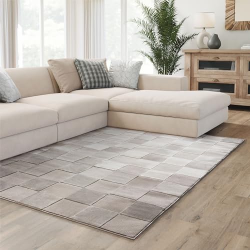 Interiyou Kurzflor Teppich Cannes - 120x170 cm Grau - Skandinavisches Boho Muster mit 3D Hoch-Tief Effekt - Flach mit Geometrischem Muster von Interiyou