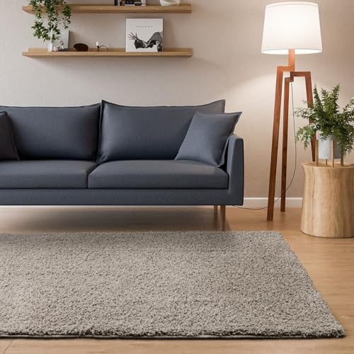 Interiyou Hochflor Teppich Sofia - 200x290 cm Hellgrau - flauschig und einfarbig - waschbar und rutschfest - weicher Langflor von Interiyou