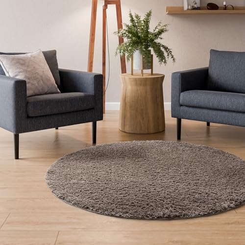 Interiyou Hochflor Teppich Sofia - 250x250 cm Rund Taupe - flauschig und einfarbig - waschbar und rutschfest - weicher Langflor von Interiyou