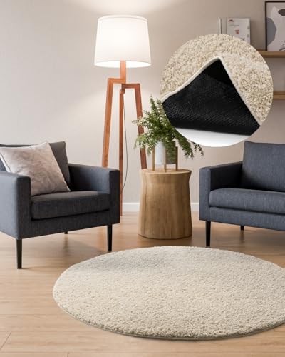 Interiyou Hochflor Teppich Sofia - 80x80 cm Rund Creme - flauschig und einfarbig - waschbar und rutschfest - weicher Langflor Interiyou Hochflor Teppich Sofia - 80x80 cm Rund Creme - flauschig und einfarbig - waschbar und rutschfest - weicher Langflor von Interiyou