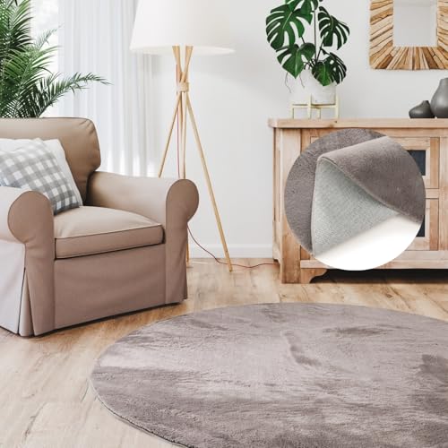 Interiyou Fargo - Teppich Wohnzimmer 120x120 cm Rund Grau - Kurzflor Waschbar und rutschfest - Flauschiger Fellteppich aus Kunstfell - weicher Langflor Fell von Interiyou