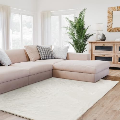 Interiyou Fargo - Teppich Wohnzimmer 60x120 cm Creme - Kurzflor Waschbar und rutschfest - Flauschiger Fellteppich aus Kunstfell - weicher Langflor Fell von Interiyou