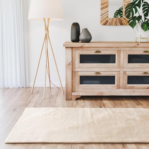 Interiyou Fargo - Teppich Wohnzimmer 70x200 cm Beige - Kurzflor Waschbar und rutschfest - Flauschiger Fellteppich aus Kunstfell - weicher Langflor Fell von Interiyou