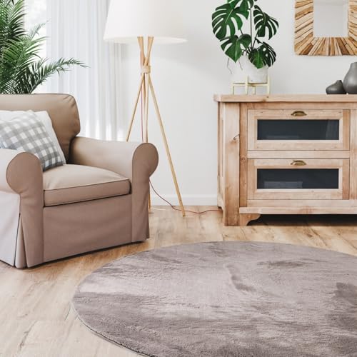 Interiyou Fargo - Teppich Wohnzimmer 80x80 cm Rund Grau - Kurzflor Waschbar und rutschfest - Flauschiger Fellteppich aus Kunstfell - weicher Langflor Fell von Interiyou
