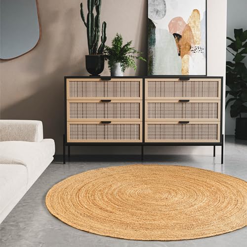 Interiyou Juteteppich Hellbraun - runder Teppich geeignet für Wohnzimmer, Schlafzimmer - Material: 100% Jute, Handgewebt - Größe: ⌀ 90 cm von Interiyou